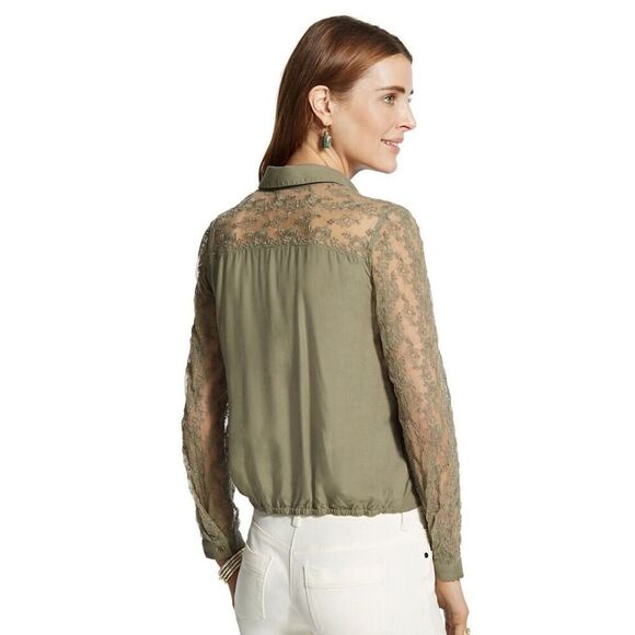 GOOD CONDITION CHICO’S Dreama Lace Button-Down Top size 2 (MEDIUM) green - Picture 3 of 9